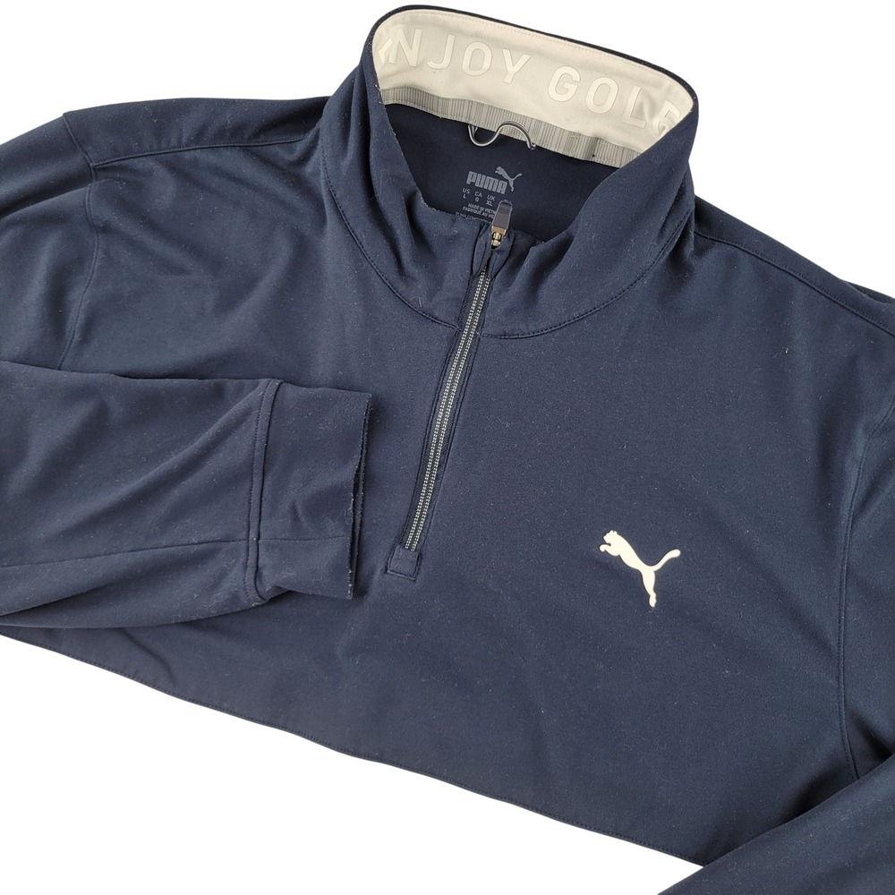 Puma Golf Jacket Mens L Blue White Colorblock 1/4 Zip Fleece Pullover Top Layer
